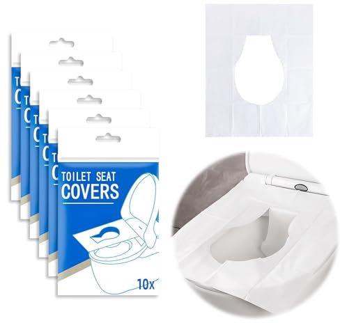 LANAFAY 60 PCS Protège Cuvette WC Jetable, Protège Toilette Jetable avec Emballage, Protège WC Jetable, Serviette de Toilette Jetable, Housse de Siège de Toilette en Papier Biodégradable