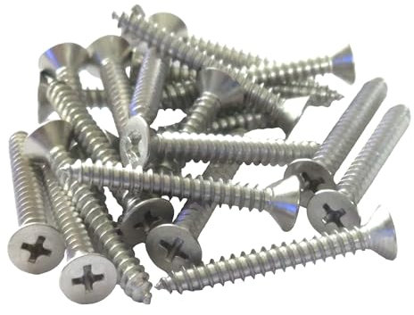 3.5mm x 38mm Self Tapping Screws, Multi-Purpose Screws, 316 Marine Grade Stainless Steel, Phillips Flathead Screws for Wood, Drywall and Furniture (Pack of 20)