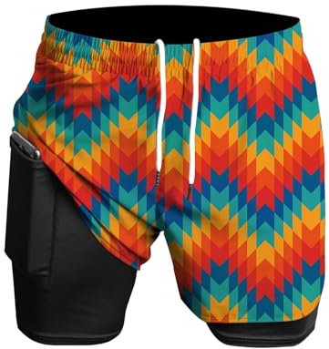 Herren Laufshorts 2 in 1 Shorts Gym Athletic Shorts Outdoor Marathon Workout Trainingsshorts Rot Orange Gelb M