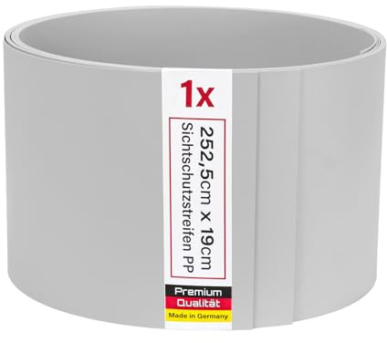 Zaunrebell Sichtschutzstreifen PP Lederoptik Fenstergrau, ähnl. RAL 7040-1 Stück 252x19 cm für Doppelstabmattenzaun, Gittermattenzaun