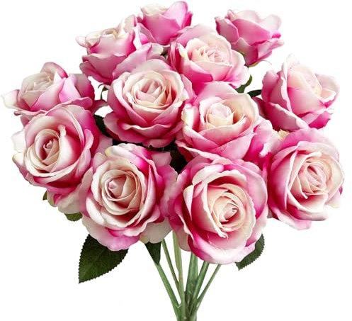 12 Pezzi Fiori Finti per Decorazioni Fiori Finti 51*7cm Realisticamente Morbido con Foglie e Stelo Regolabile,Fiori Artificiali per Matrimoni,Bouquet,Feste,Decorazioni per la Casa(Rosa scuro)