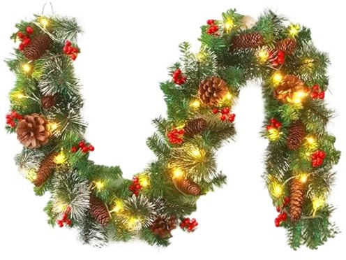 Kiscorpse 1.8M Weihnachtsgirlande Weihnachtsdekoration Kunstpflanze Rattan, Künstliche Weihnachten Tannengirlande TInnen und Außen Weihnachten Girlande für Kamin Treppe Weihnachten Deko