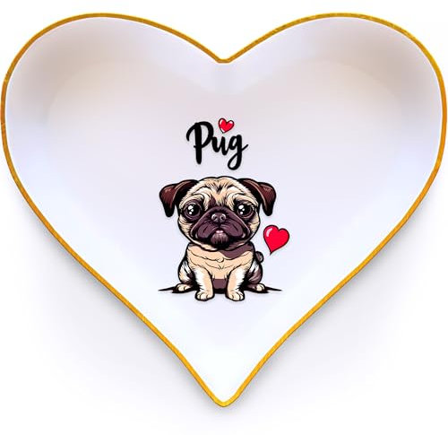 BJDAMAI Mops-Ringhalter, Geschirrtablett, Geschenke für Frauen, Teenager, Mädchen, Kinder, Mops-Liebhaber, Themen-Zubehör, Dinge, Dekoration, Merch, Zuhause, Zimmer, Ringe, Ohrringe