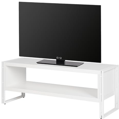 home24 TV-Rack Herby in Weiß | Beschichtete Spanplatte auf pulverbeschichtetem Metallgestell | Offene Medienstation für elektronische Geräte