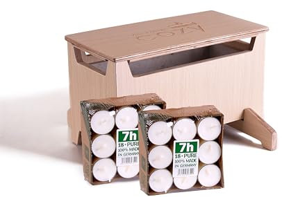 COZY - Die sichere Teelichtheizung, Sparset: Teelichtofen inklusive 36 Premium Teelichter aus Rapswachs, 2 Fuß Version