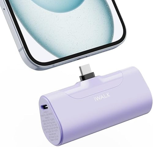 iWALK Mini Portable Charger 4500mAh,USB-C 20W Power Bank with Fast Charging,Compatible with iPhone 16 Pro Max/16 Pro/16/15,Samsung Galaxy S24 S23 Series,LG,HONOR,Xiaomi,iPad,AirPods and More,Purple