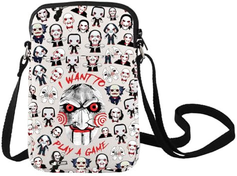 LEVLO Sadistic ThrillerCrossbody Bag Horror Movie Fans Gift I Want To Play Game Puzzle Horror Shoulder Bag Thriller Merch, Play a Game C Bag, S