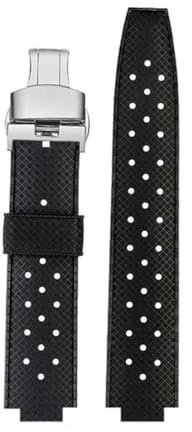 DKWOIS Gummiarmband kompatibel mit LV-Uhren, erhöhte Öffnung, kompatibel mit Louis Vuitton Tambour-Serie Q1121, spezielles Band, Herren- und Damen-Uhrenarmband Q114k(Black-silver)