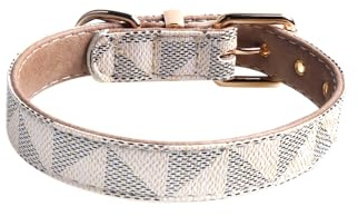 Viwind Hundehalsband Leder Verstellbares Leine Set 1.5/2cm Weiches Leder Geeignet für Katzen und Hunde (Weiß -Kragen, 1.5cm-30cm)