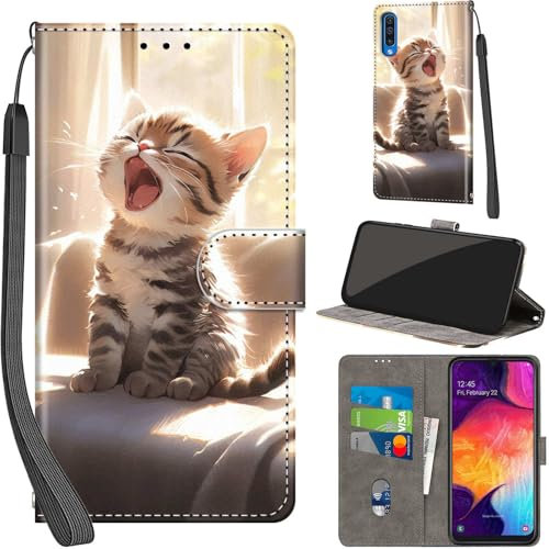 Handyhülle für Samsung Galaxy A50 / A50s / A30s Hüllen Premium Leder Case Klappbar Wallet Magnet Kartenfach Standfunktion Schutzhülle kompatibel mit Samsung A50 Cover,Katze