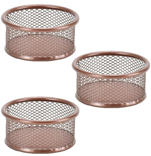 3 Stück Mesh Büroklammer Hehälter, Schreibtisch Büroklammerhalter Metall Papierklammer Aufbewahrungshalter für Büro Haus Schule (Roségold)