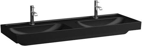 LAUFEN Meda Doppelwaschtisch, unterbaufähig, 1300x460mm, 1 Hahnloch je Becken, ohne Überlauf, H8141127161111, Farbe: Schwarz Matt
