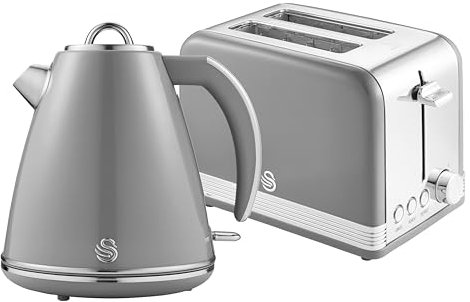 Swan EEJB294, Retro 2-Slice Toaster and Jug Kettle Set, Retro Grey