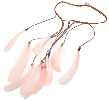 Pfauenfeder Stirnband im Boho Stil mit Holz, Rosa Halloween Geschenkideen
