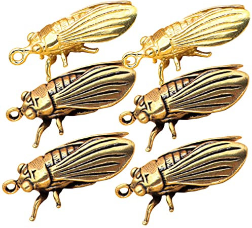 VICASKY 6 Stück Antike Messing Zikaden Figuren Teiliges Vintage Desktop Dekoration Hochwertige Handwerkskunst und Praktisch für Teehäuser und