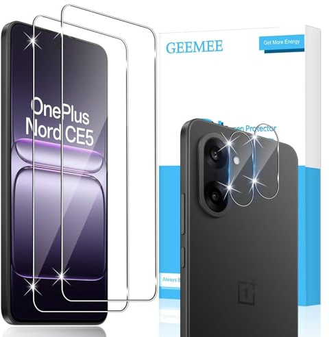 GEEMEE pour OnePlus Nord CE5 Verre Trempé + Arrière Caméra Verre Trempé, 2 + 2 Pack Ultra Clair 9H Crystal Protection Ecran Anti - Rayures Glass Screen Protector pour OnePlus Nord CE5