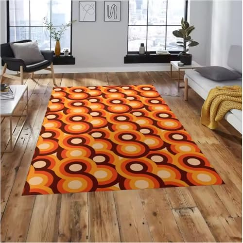 JIAOJING Braun Orange Retro Mid Century Teppich Geometrisches Design Vintage Inspirierte Fußmatte Home Accent Dekor 80X120Cm