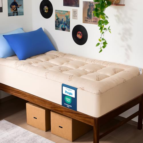 BEDLORE Matratzentopper 90x200cm aus Bambusfaser-Viskose Matratzenauflage mit Dehnbaren Taschen für 30cm Matratze,Weiche Matratzenauflage zur Linderung von Rückenschmerzen (Beige)