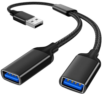 YIXINHE 2-Port USB Splitter Male to Dual Female Extension Cable Converter | Instant interface expander; seamless peripheral linking; broad compatibility with Mac notebooks keyboards thumb drives