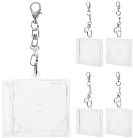 Healvian Mini-Album-Schlüsselanhänger Transparente Cd-Hülle Aus Acryl 5Er-Set 5.20 X 4.20 X 0.70 cm Diy-Fan-Schlüsselanhänger Mini-Cd-Souvenir Anhänger Für Rucksack