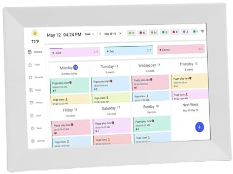 ASHATA 10,1 Zoll WiFi Digitalkalender, Intelligentes Interaktives Touchscreen Display für Familienpläne, Aufgabendiagramm, Wandplaner App Steuerung, Unterstützt 32 GB Speicher (EU)