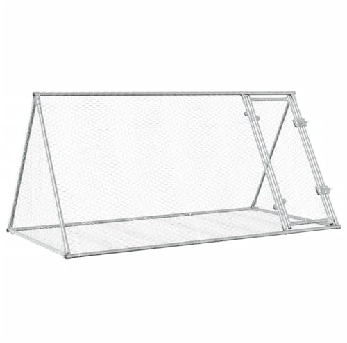 Hasenstall mit Abschließbarer Tür, Haustierkäfig, Freilaufgehege für Küken, Kaninchen, Gute Witterungsbeständigkeit, Silbern 200x105x91 cm Verzinkter Stahl