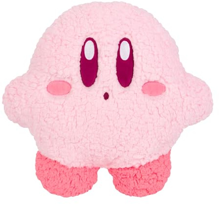 Tomy Kirby Mofulatto Plüschkissen Groß, Weiches Charakter Kissen mit Flauschiger Sherpa Oberfläche, Gemütliches Dekokissen für Sofa und Schlafzimmer, Geschenk für Kirby Fans und Sammler