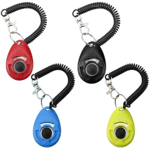 Cobee 4 Stück Hunde Clicker, Trainings Clicker Klicker mit Großem Knopf Klickertraining Für Katzen Klicker Hund Für Hund Katze Pferd