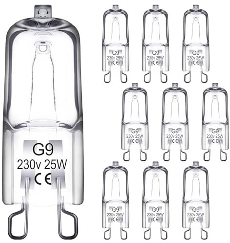 Chersun G9 Halogen Light Bulb 25W 230V, 10 Pcs Clear Capsule Halogen Bulbs | 300°C High Temperature Resistant for Oven Light, Landscape Lights, Desk Lamps, Wall Sconces, Chandeliers, Energy Class G