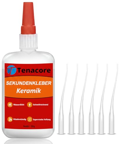 Tenacore Keramikkleber Extra Stark Wasserfest 50g, Sekundenkleber Extra Stark Für Porzellan, Keramik, Ton, Transparent, Anti-Austrocknung, Hitzebeständig
