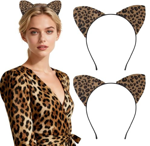 THXFUNAREA 2 Stück Leoparden Ohren Haarreif – Leopard Stirnband Damen, Leopardenmuster Haarreifen für Karneval, Halloween, Party, Cosplay & Kostümzubehör