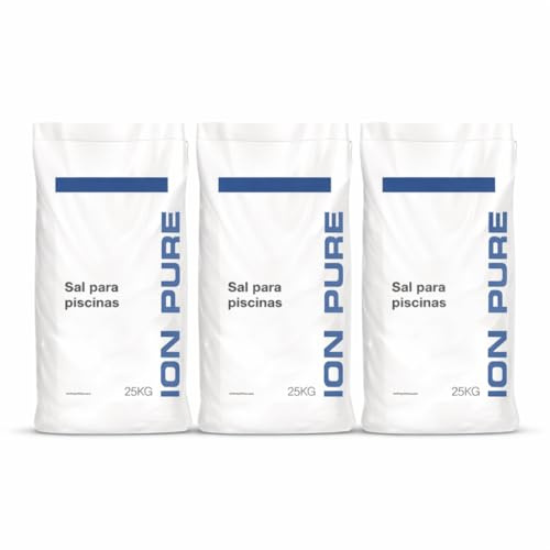 3 Sacos Sal para Piscinas 25 kg - Sal Piscina Cloracion Salina Ion Pure- Agua Clara en Piscinas, SPA y Jacuzzis
