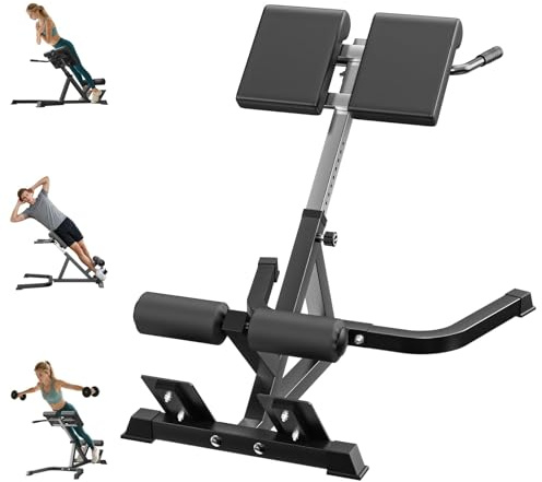 Roman Chair Rückenverlängerungsbank, verstellbare Hyperextensionsmaschine für den unteren Rücken, Gesäßmuskulatur, 5 Höheneinstellungen, klappbares Design, 300 kg Tragkraft, Heim-Fitness-Fitnessgerät