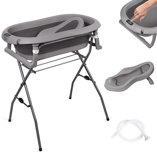 moovkee. Baby Badewanne mit Gestell 80cm – Babybadewanne Faltbar Dunkelgrau