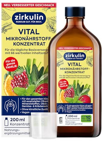 Zirkulin Vital Mikronährstoffkonzentrat 200ml – 20 Tage Reichweite - 66 Vitalstoffe aus Obst, Gemüse & Kräutern - Wertvolle Polyphenole – Vitamine & Mineralstoffe für die Familie