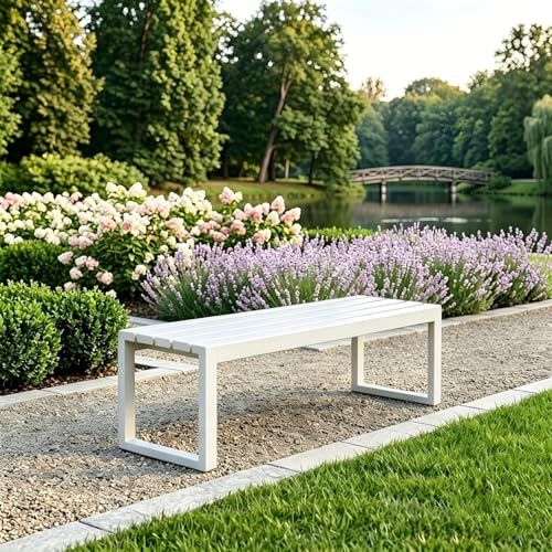 Wnanch Sitzbank Outdoor Metallbank Wetterfest Gartenbank ohne Lehne Stabil Parkbank aus verzinktem Stahl Moderne Flurbank Schmal für Balkon Terrasse Garten Hinterhof 100/120/145/180cm