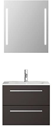 Sieper Waschtisch mit Unterschrank & Spiegel mit Beleuchtung, Badmöbel Set Libato anthrazit, 60x50cm