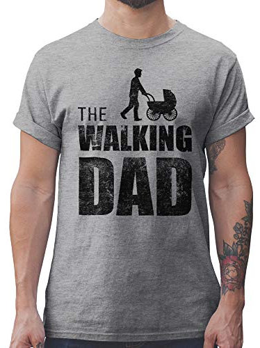 Shirtracer The Walking Dad Herren T-Shirt Geschenke Männer Weihnachten Geschenk für Eltern Geschenke Weihnachten zur Geburt Paare (L, Grau Meliert)