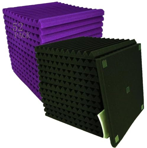 Wandpaneele aus Akustikschaumstoffkeilen, 2,5 x 30,5 x 30,5 cm (1 x 12 x 12 Zoll), 48 Stück, Schallabsorption für Studios 1 x 12 x 12 Violett / Schwarz
