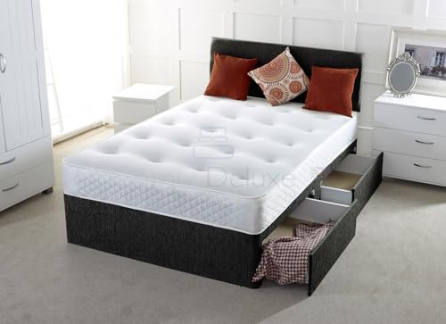 Comfy Deluxe LTD BLACK CHENILLE FABRIC DIVAN BED WITH MATTRESS | FREE HEADBOARD | STORAGE DRAWERS (3FT 0 Drawers)