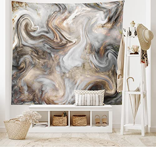 ABAKUHAUS Marmor drucken Wandteppich, Retro-Stil Pinsel Farben in Marmorierung Textur Aquarell Kunst, aus Weiches Mikrofaser Stoff Wand Dekoration Für Schlafzimmer, 230 x 140 cm, Sandbraun Blassgrau