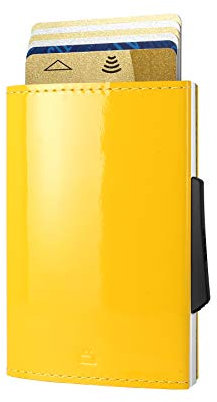 OGON Schlanke automatische Geldbörse aus Aluminium und Leder, RFID-blockierender Kartenhalter, für 8 Karten und Geldscheine, Glossy Citrus Leder Aluminium Silber, Taille Unique, Minimalistisch