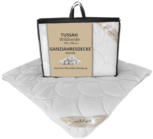 Meivita Tussah - Wildseide Ganzjahres-Decke im Wärmebereich 2 in 200x200 cm aus 100% Seide mit einem Fein-Satin Bezug aus 100% Baumwolle – natürliche Qualitäts-Steppdecke – Made in Germany