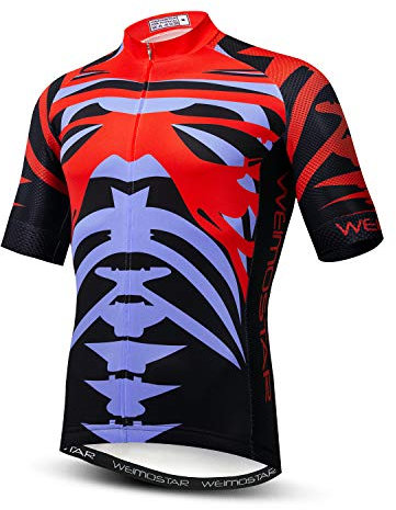 New Pro Herren Radtrikot mit durchgehendem Reißverschluss und kurzen Ärmeln, Skull Red, L