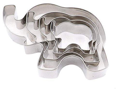 BYFRI 4st Edelstahl Elefant Ausstechformen, Elefant-Form-plätzchen-Form-backen-biskuit-Form, Tier Ausstechformenset DIY Backen-Werkzeuge