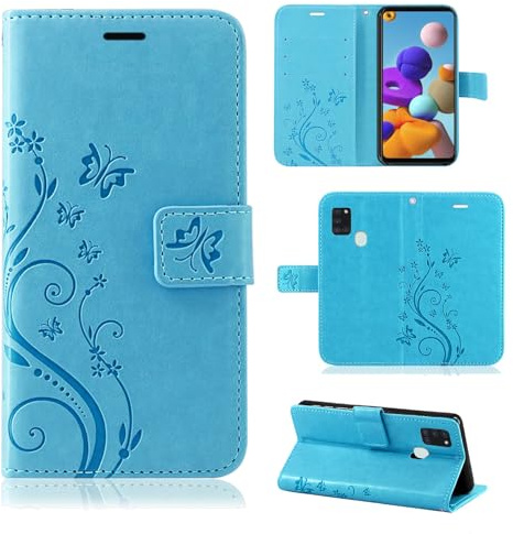 Hülle Kompatibel mit Samsung Galaxy A21s | Klapphülle Schutzhülle mit Kartenfächer Kompatibel für Galaxy A21s | Magnetverschluss Klapphülle | Blau
