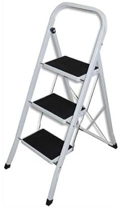 SAFETOOL Escabeau 3 marches noires en acier laqué époxy blanc marches caoutchouc 46,5 x 116,5 x 74 cm