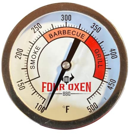 Four Oxen BBQ Termometro a griglia, 3 pollici in alluminio a zone quadrante, gambo 10,2 cm, misuratore di temperatura 100/500 gradi F per barbecue, fumatori e fornelli