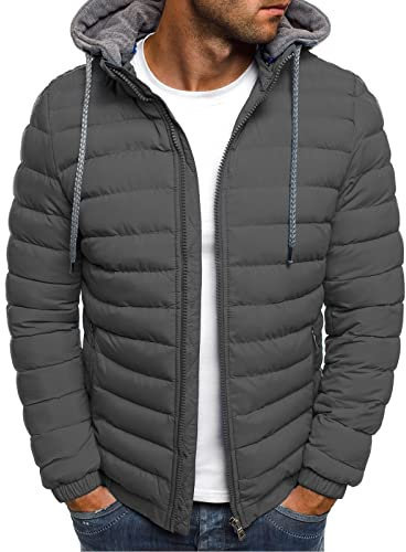 JJPAR Doudoune Homme Capuche Polaire Coton Manteaux Grande Taille Militaire Parka Mi Saison Hiver Chaud Épais Pulls Sweats Décontractée Mode Slim Pas Cher Manche Longue Hoodies Blousons L Gris