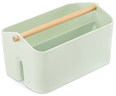 Navaris Cesta organizadora con asa - Caja con 2x organizador para productos de baño limpieza cocina fregadero botellas - 26,5 x 16,5 x 15 cm - Verde
